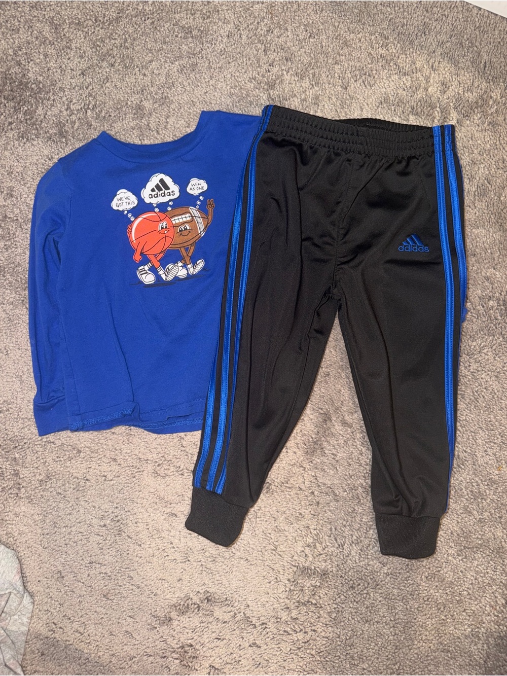 adidas Black Joggers with Blue Stripe Detail - Kids